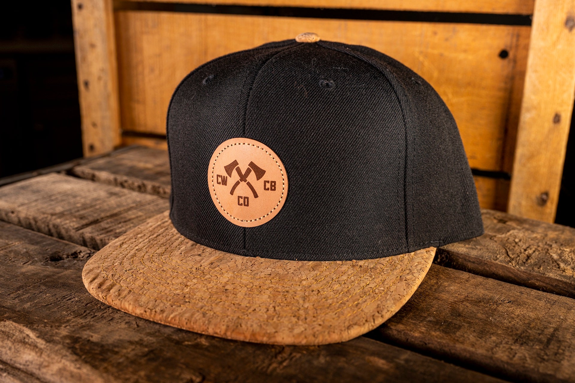 Flat Brim Snap Back Hat with Cork Patch